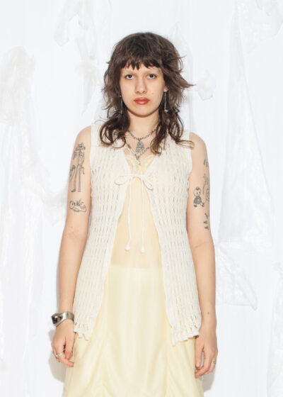 Vintage Y2K Beige Lace Crochet Vest