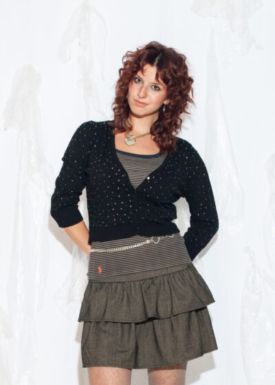Vintage Y2K Black Knit Cardigan with Polka Dot Studs