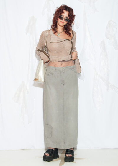 Vintage Y2K Denim Maxi Skirt in Grey