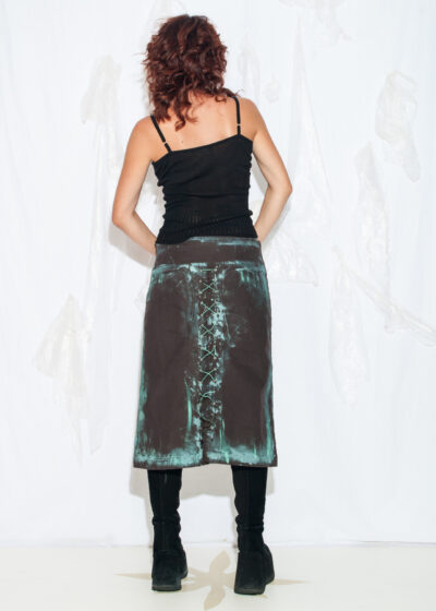 Reworked Vintage Y2K Lace Up Midi Skirt in Brown