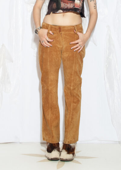 Vintage Y2K Real Leather Suede Trousers in Brown