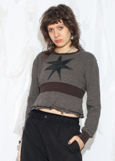 Reworked Vintage Y2K Knitted Star Jumper in Brown Striped