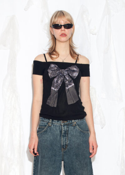 Reworked Vintage Y2K Coquette Bow Top in Black