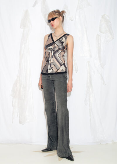Vintage Y2K Silk Top in Grey Beige