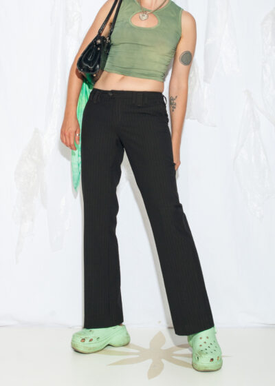 Vintage Y2K Pinstriped Flare Trousers in Black Wool Blend