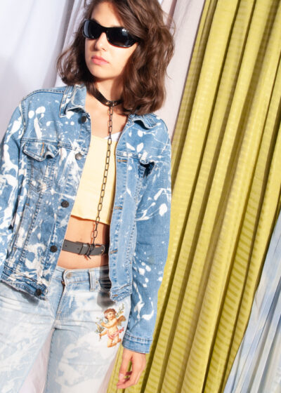 Vintage denim jacket Y2K reworked marble bleached coatie