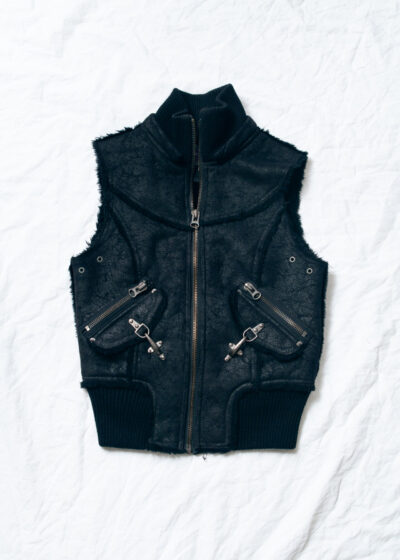 Vintage Y2K Faux Shearling Vest in Black