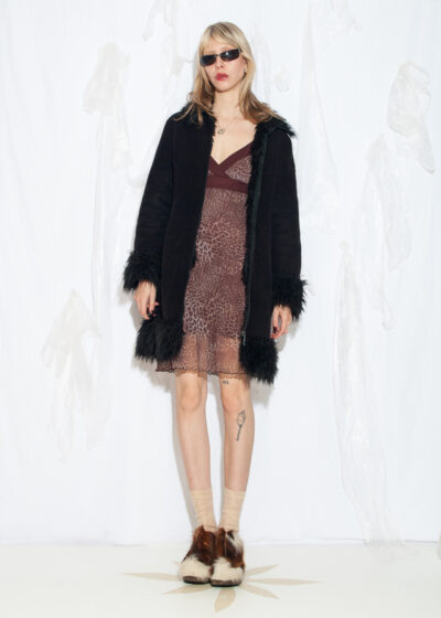 Vintage Y2K Faux Shearling Shaggy Coat in Black