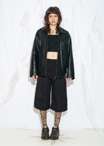 Vintage 90s Leather Bomber Jacket in Black