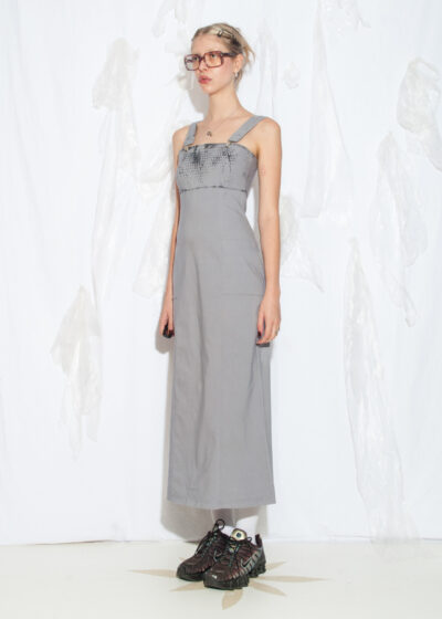 Reworked Vintage 90s Dungaree Dress in Grey Snake Painted