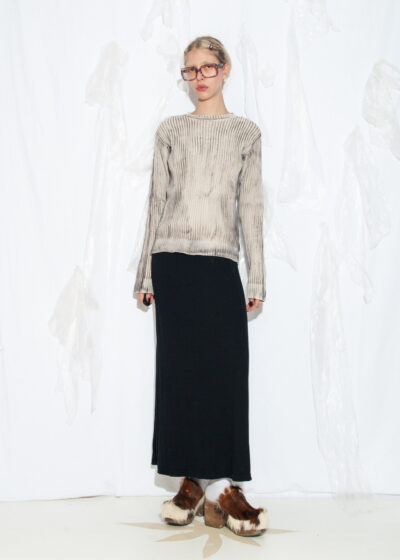 Reworked Vintage Y2K Ribbed Jumper in Painted Beige