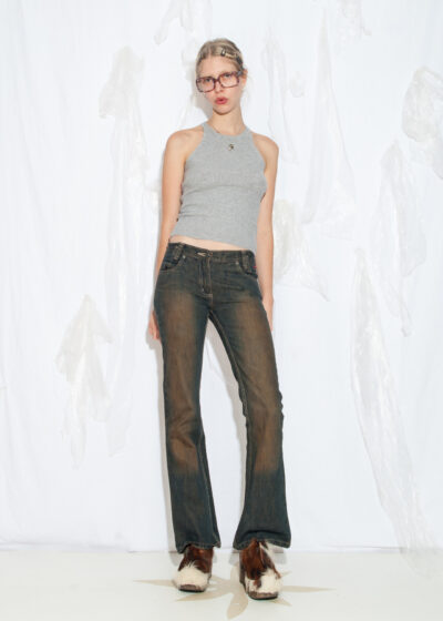 Reworked Vintage Y2K Low Rise Flare Jeans in Mud Wash Brown