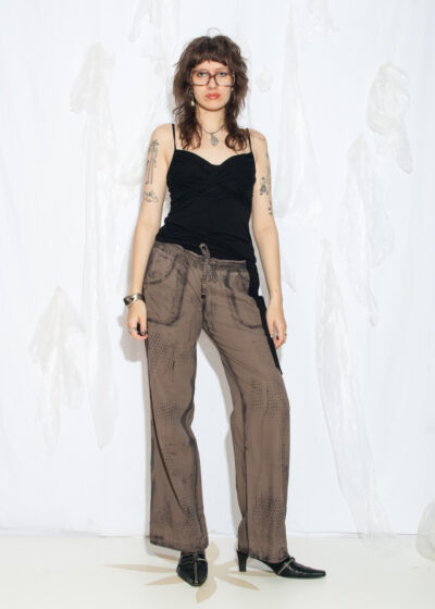 Reworked Vintage Y2K Cargo Pants in Hand Painted Brown