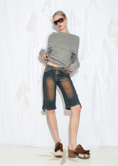 Reworked Vintage Y2K Capri Jeans in Mud Wash Brown