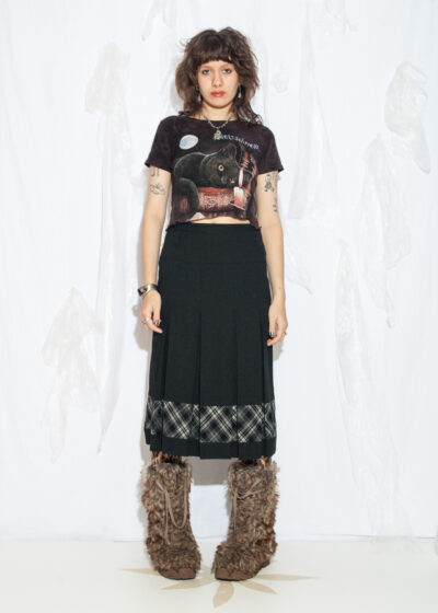 Vintage Y2K Plaid Midi Skirt in Dark Grey