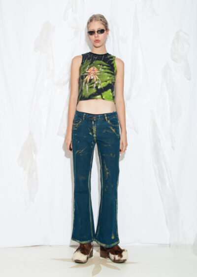 Reworked Vintage Y2K Painted Flare Jeans in Blue