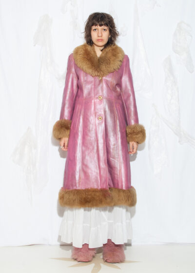 Reworked Vintage 70s Shearling Leather Coat in Pink