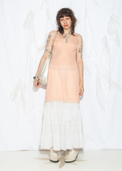Vintage 70s Lingerie du Chat Slip Dress in Peach Pink
