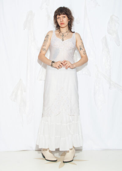 Vintage 70s Lace Slip Dress in White