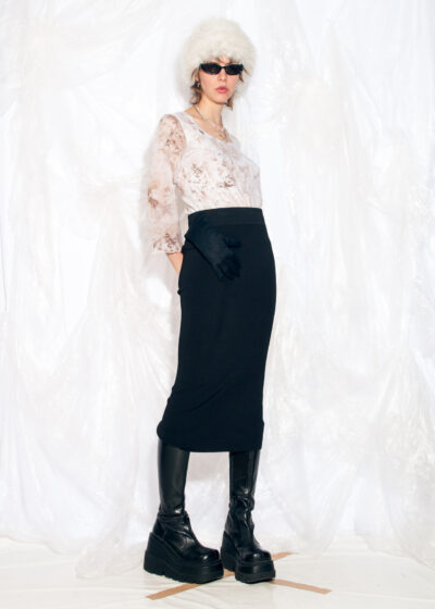 Vintage Y2K Pencil Skirt in Stretchy Black Reworked Glove