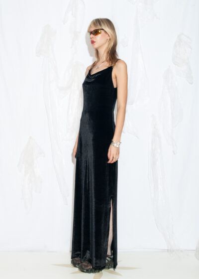 Vintage Y2K Velvet Maxi Dress in Black