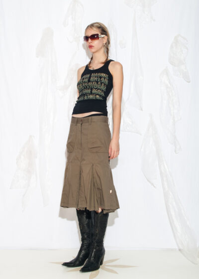 Vintage Y2K Low Rise Cargo Skirt in Khaki Cotton