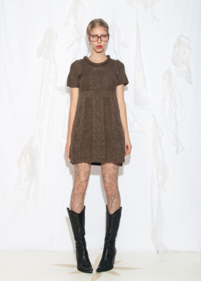 Vintage Y2K Wool Mohair Blend Mini Dress in Brown