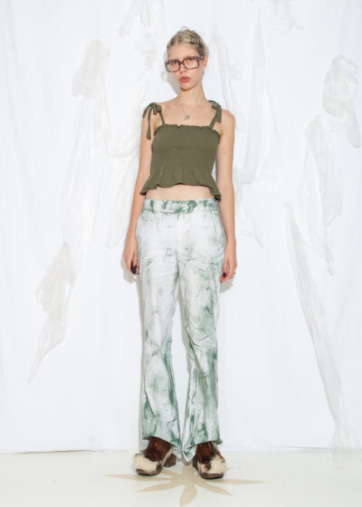 Reworked Vintage Y2K Flares in Hand Painted Green