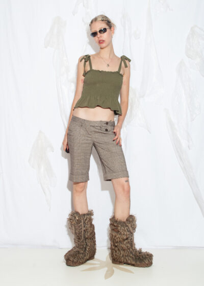 Vintage Y2K Plaid Capri Pants in Grey