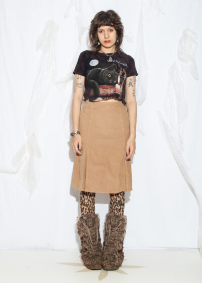 Vintage Y2K Benetton Midi Skirt in Beige Cord