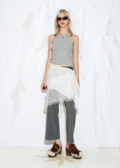 Reworked Vintage 60s Crochet Lace Skirt in White