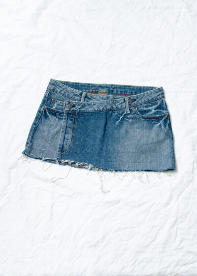 Vintage Y2K Frayed Hem Denim Micro Skirt in Blue