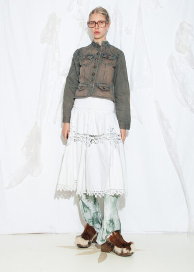 Vintage 60s Crochet Lace Midi Skirt in White