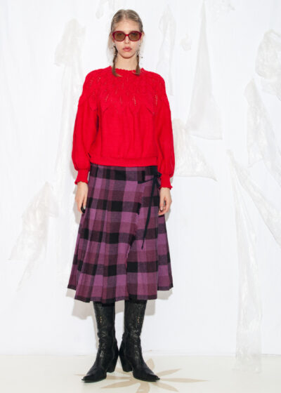 Vintage 80s Wool Blend Kilt Skirt in Purple Plaid