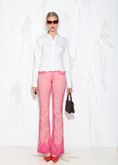Reworked Vintage Y2K Flare Trousers in Hand Painted Pink