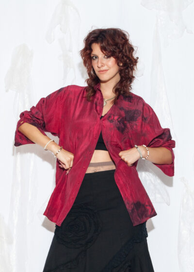 Reworked Vintage 80s Silk Shirt in Maroon