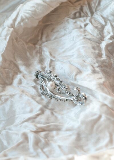 Vintage Brooch 80s Marcasite Bead Art Nouveau Pin