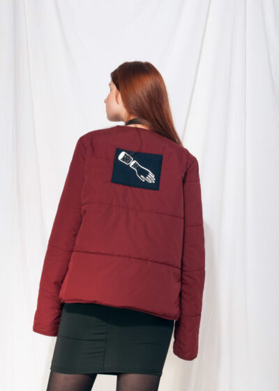 Vintage puffer jacket Y2K reworked patch maroon windbreaker