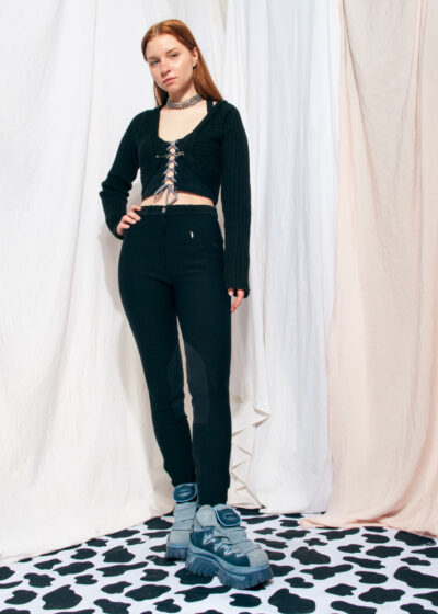 Vintage Trousers 90s Black High-Waisted Equestrian Pants