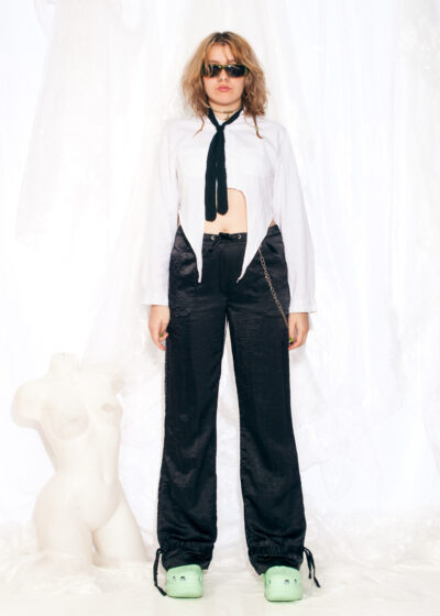 Vintage Trousers Y2K Black Satin Cargo Pants