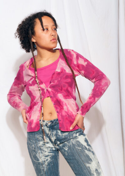 Vintage Knit Cardigan Y2K Reworked Tie-dye Bleach Pink Top