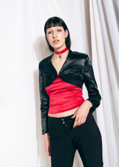 Vintage Bolero Blazer Y2K Black Satin Crop Jacket