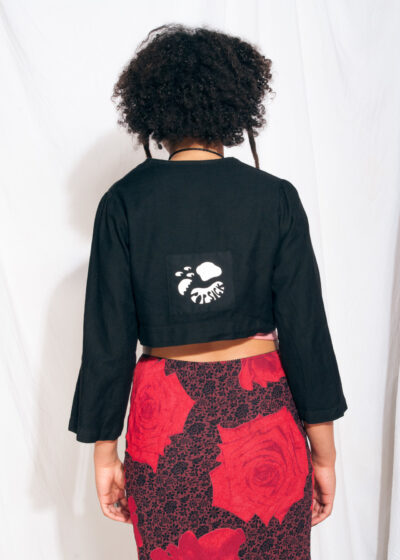 Vintage Cardigan 80s Reworked Graphic Patch Bolero Blazer