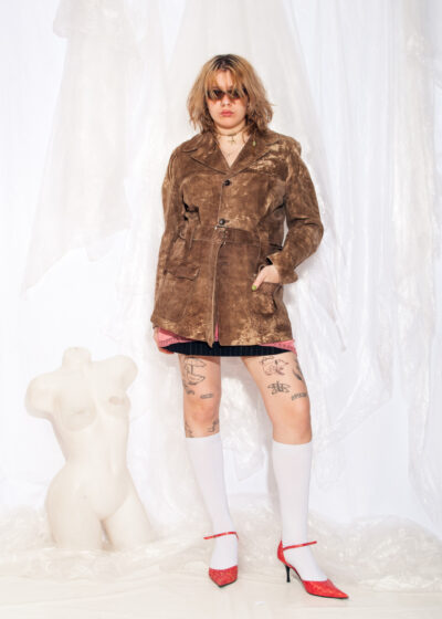 Vintage Leather Jacket 70s Chunky Brown Suede Coat