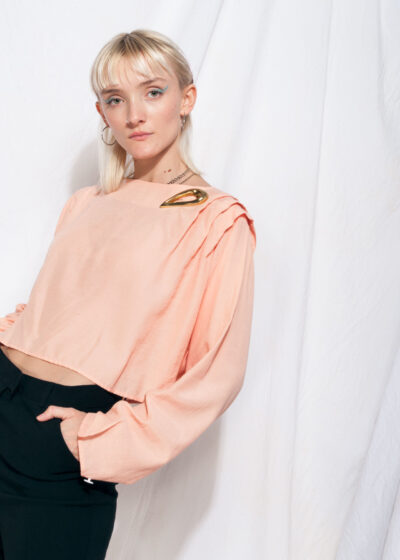 Vintage Blouse 80s Reworked Pastel Peach Crop Top