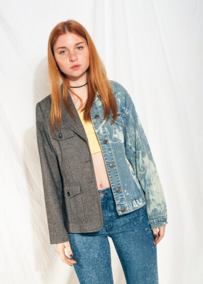 Vintage Half Blazer 90s Reworked Tie-dye Denim Jacket