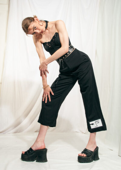 Vintage Crop Trousers Y2K Reworked Face Patch Linen Pants