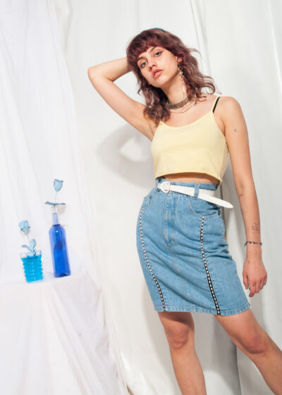 Vintage Denim Skirt 80s High-waisted Blue Pencil Skirt