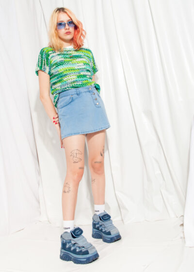 Vintage Crochet Tee 90s Green Handmade T-shirt