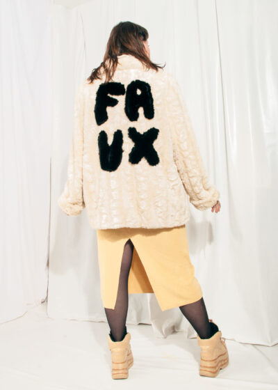 Vintage Faux Fur Coat 80s Reworked Beige Fluffy Teddy Coat